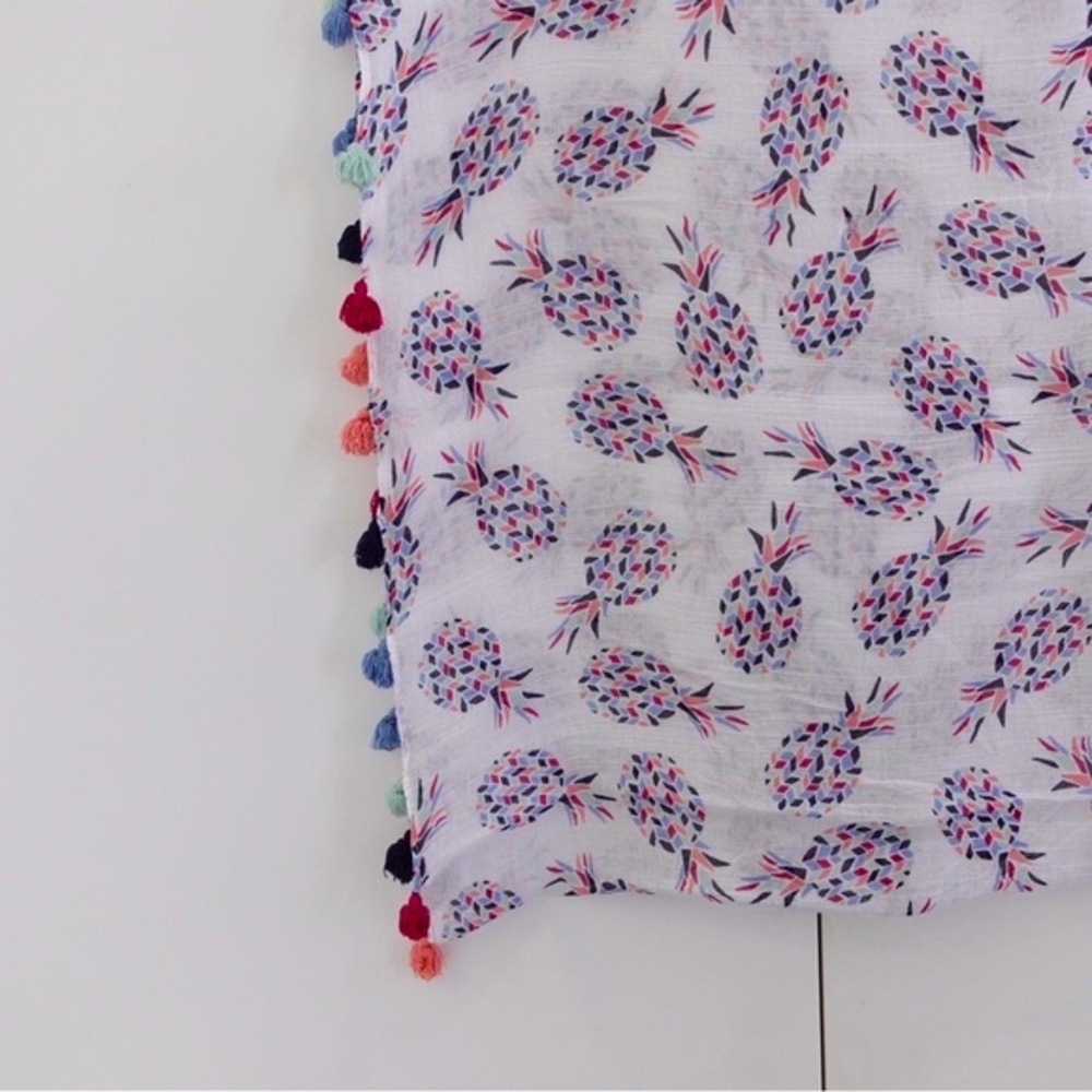 Loft Outlet Mosaic Pineapple Print Infinity Scarf w/ Multicolor Tassel Trim - Picture 9 of 10